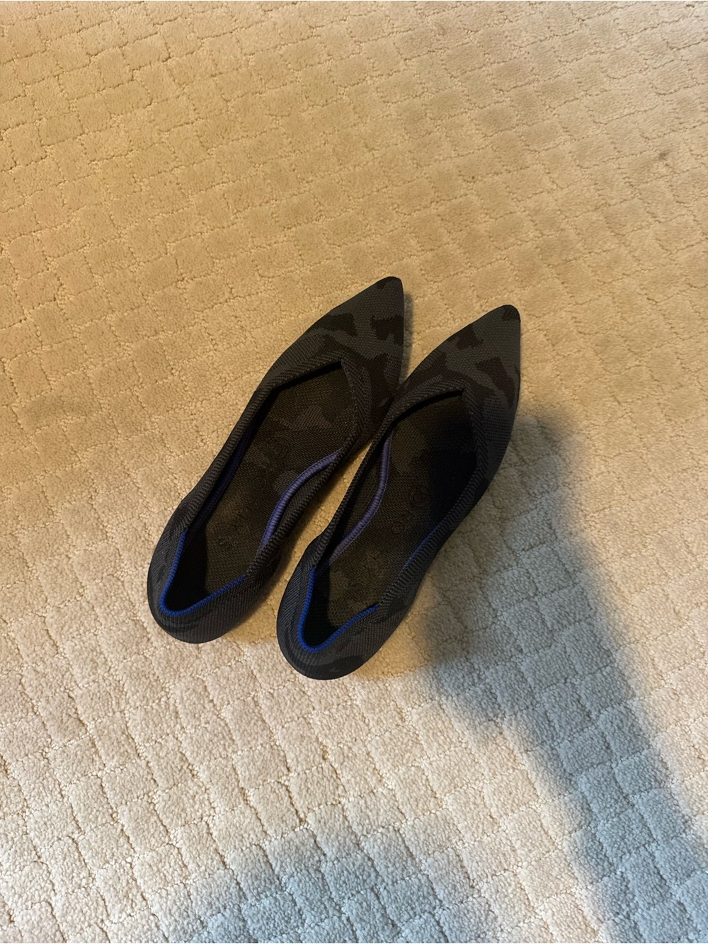 Rothy's Black Pointed-Toe Knit Flats with Dark Blue Trim